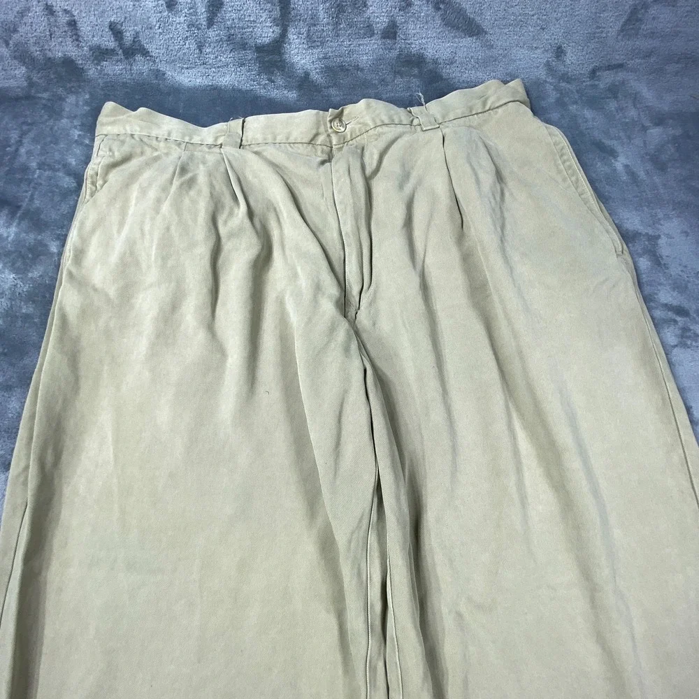Tommy Bahama Pants Mens 36x28 Khahki‎ Chino Pleated 100% Silk Relax Casual *